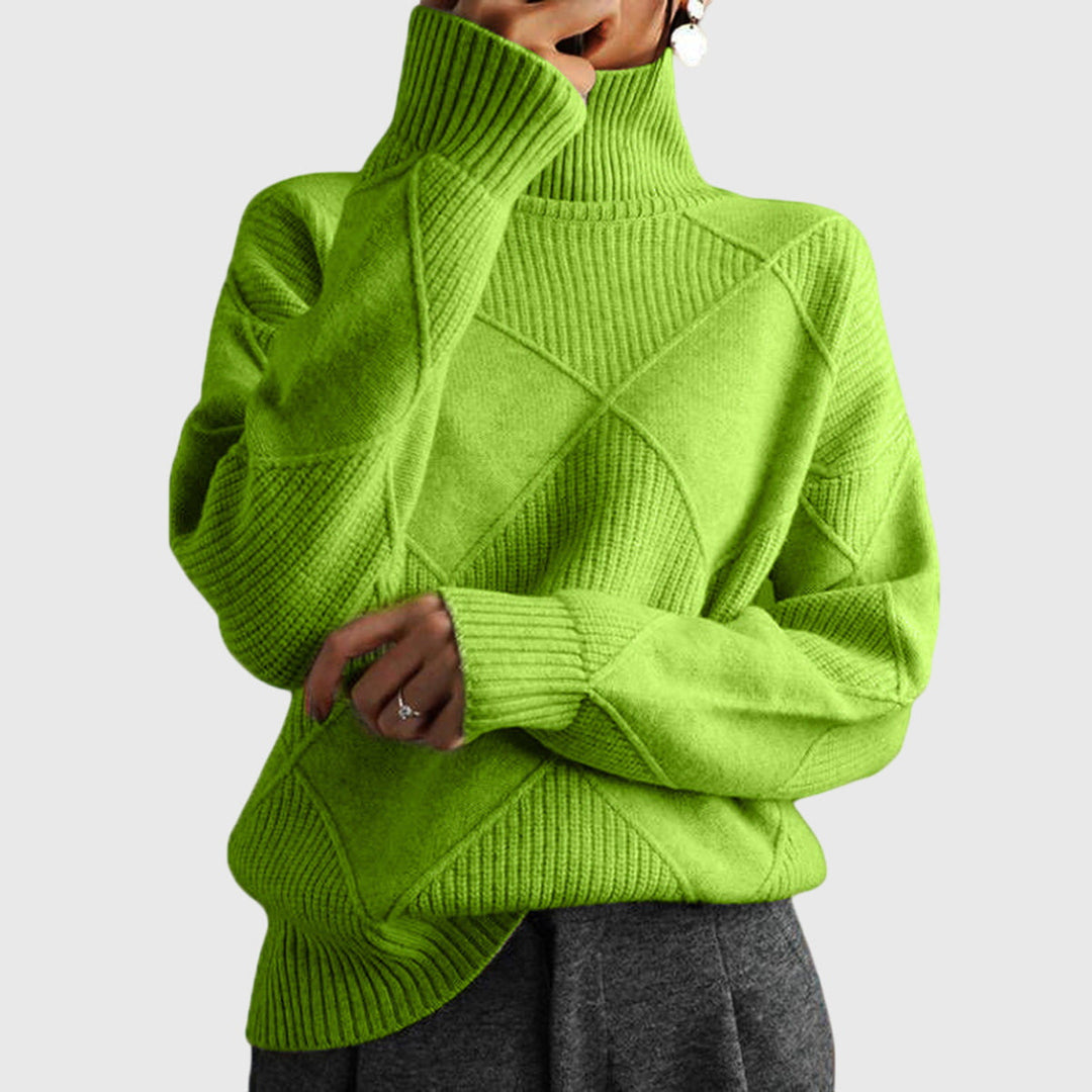 Beatrix | Women's Ribbed Roll Neck Sweater with Geometric Seaming