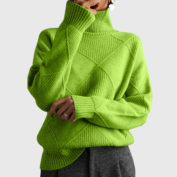 Beatrix | Women's Ribbed Roll Neck Sweater with Geometric Seaming