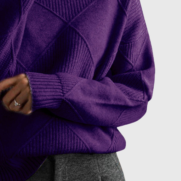 Beatrix | Women's Ribbed Roll Neck Sweater with Geometric Seaming