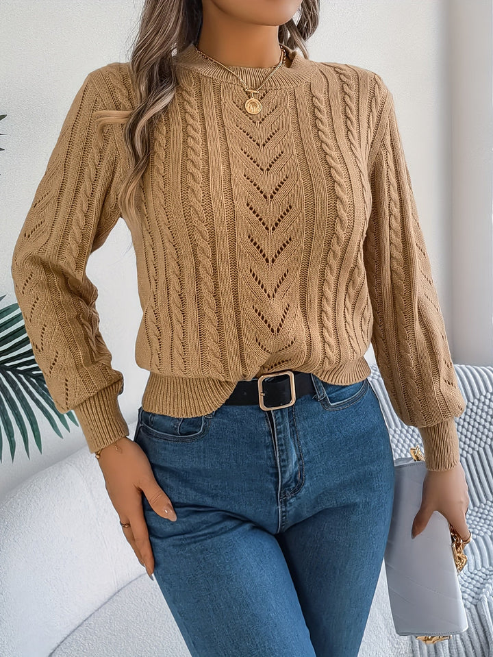 Dorothea | Women's Crew Neck Sweater in Textured Pointelle and Cable Knit