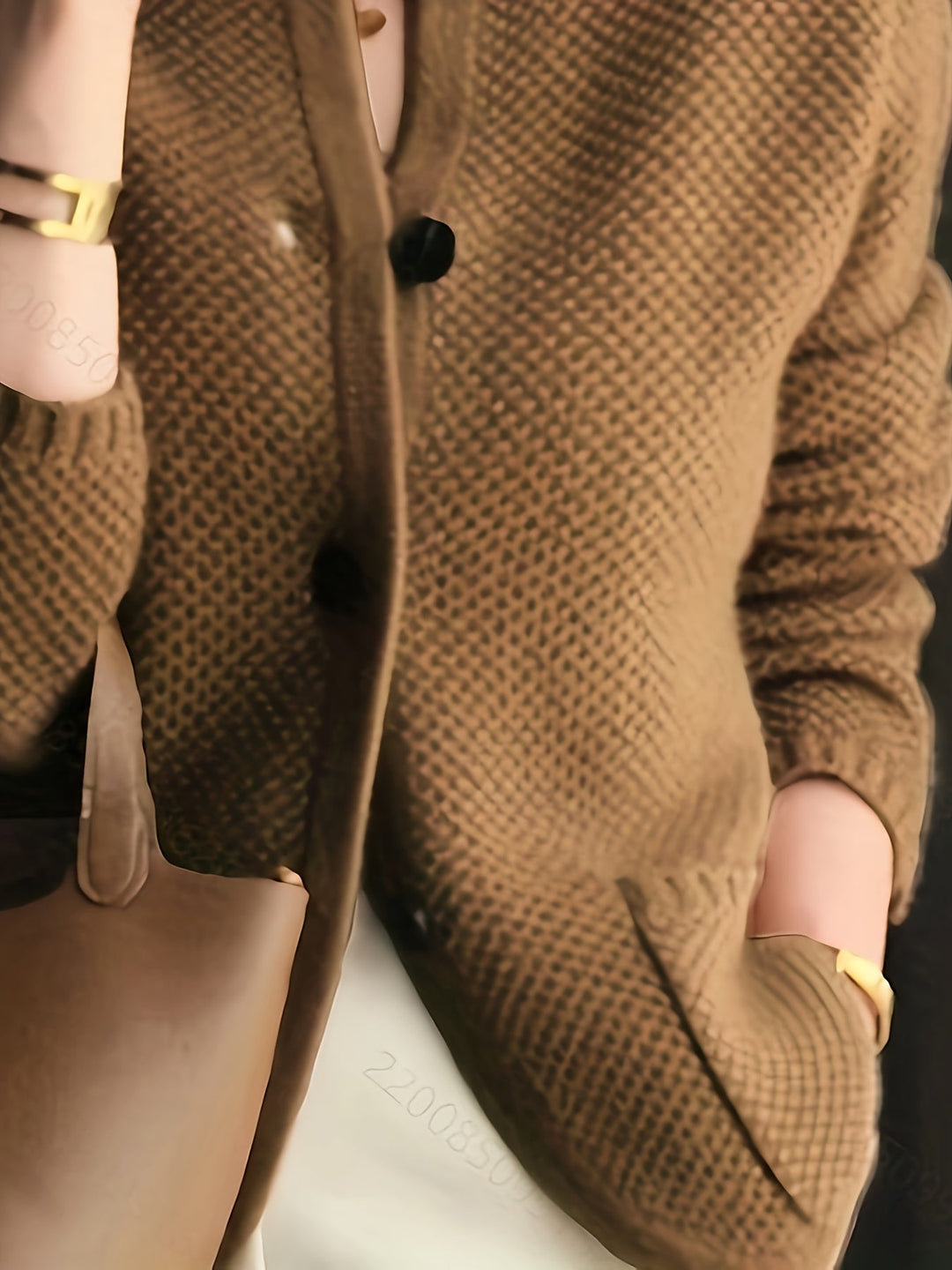Genevieve | Women's Waffle Knit Button Cardigan with Patch Pockets