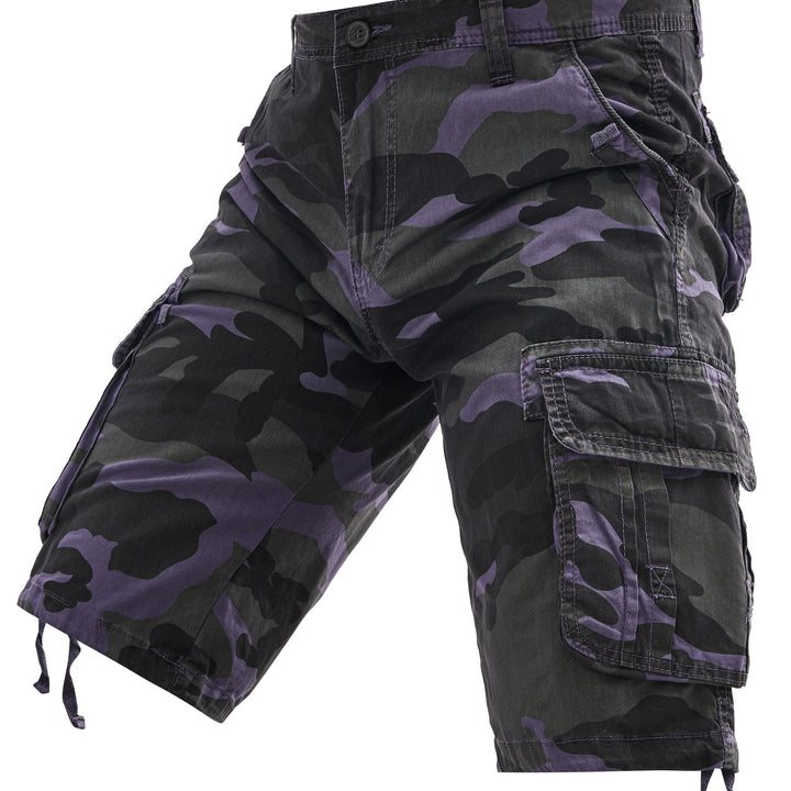 Camo Print Multi Pocket Drawstring Hem Relaxed Fit Mens Cargo Shorts