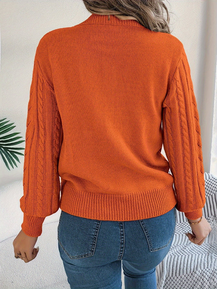 Dorothea | Women's Crew Neck Sweater in Textured Pointelle and Cable Knit