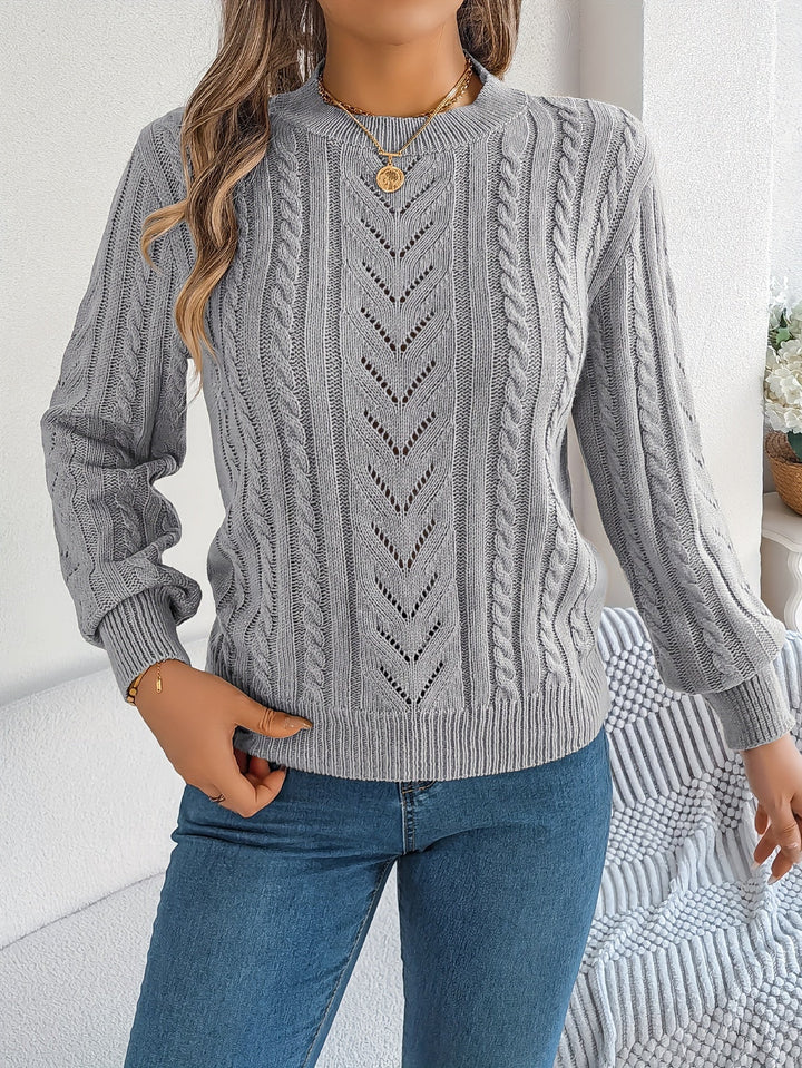 Dorothea | Women's Crew Neck Sweater in Textured Pointelle and Cable Knit