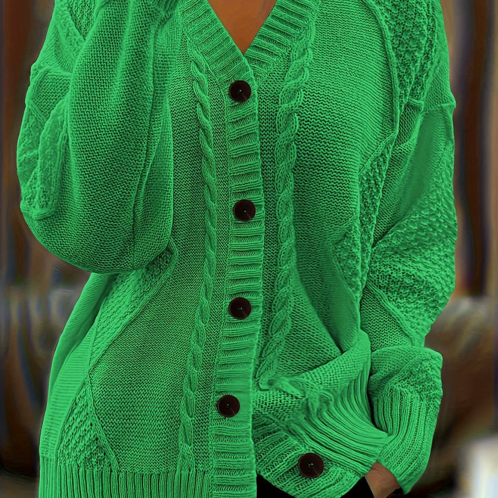 Camille | Women's Mixed-Stitch Cable Knit V-Neck Cardigan