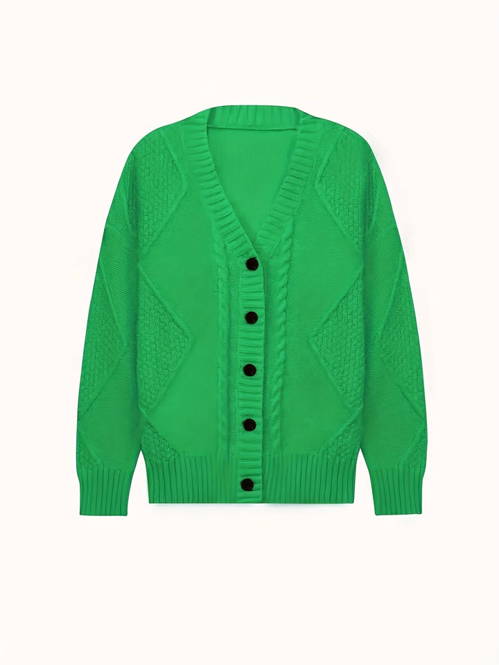Camille | Women's Mixed-Stitch Cable Knit V-Neck Cardigan