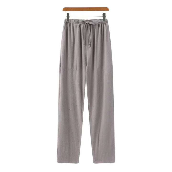 Drawstring Straight Leg Linen Trousers - Relaxed Casual Fit