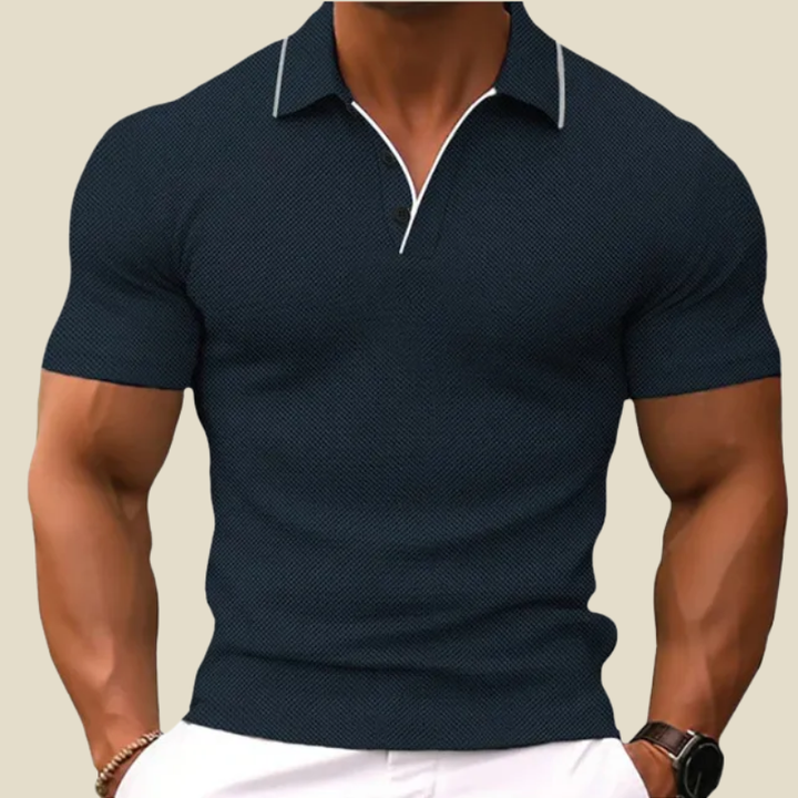 Contrast Tipped Collar Pique Texture Muscle Fit Polo Shirt