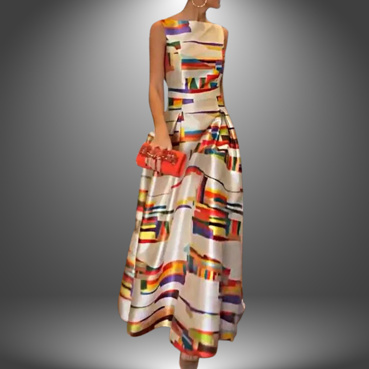 Geometric Print Sleeveless A Line Maxi Dress - Formal Occasion
