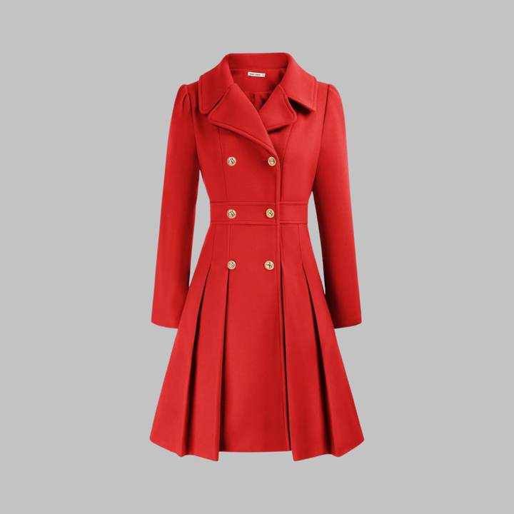 Isolde | Women's Pleated Skater Coat with Double-Breasted Buttons