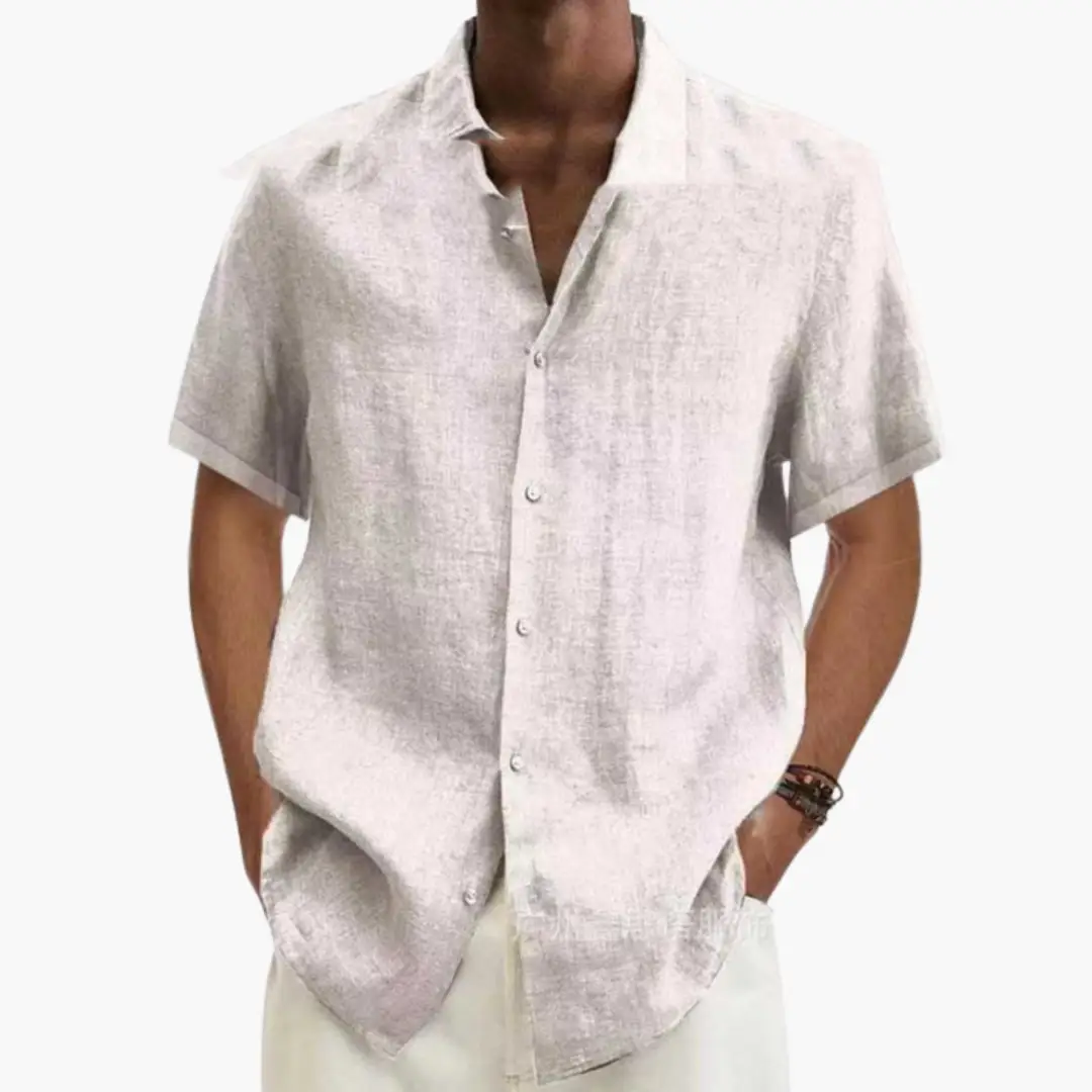 Point Collar Button Through Relaxed Fit Short Sleeve Linen Shirt