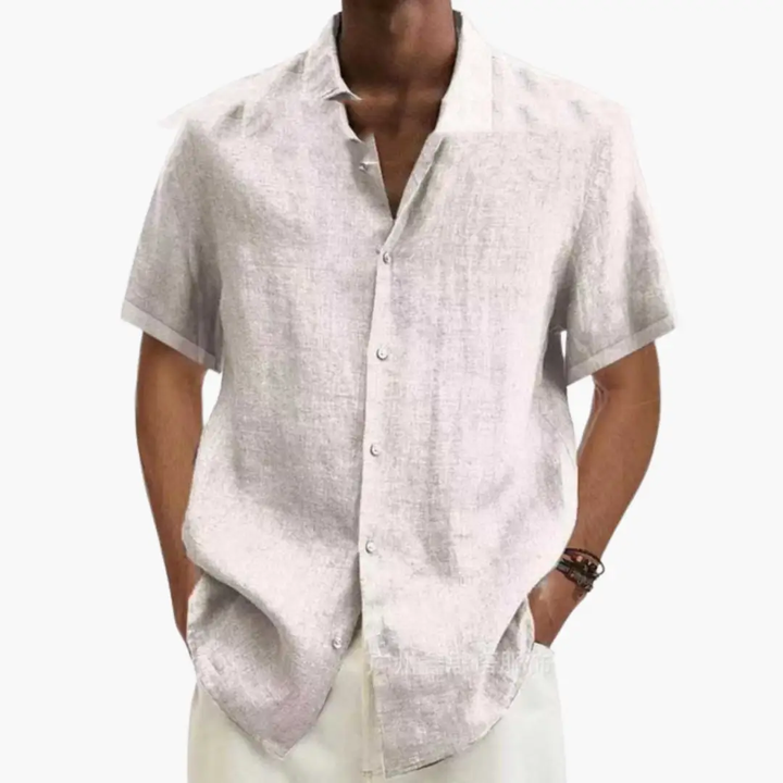 Point Collar Button Through Relaxed Fit Short Sleeve Linen Shirt