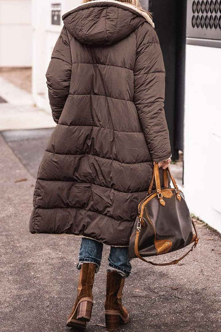 Rosalind | Women's Longline Puffer Coat with Reversible Sherpa Lining