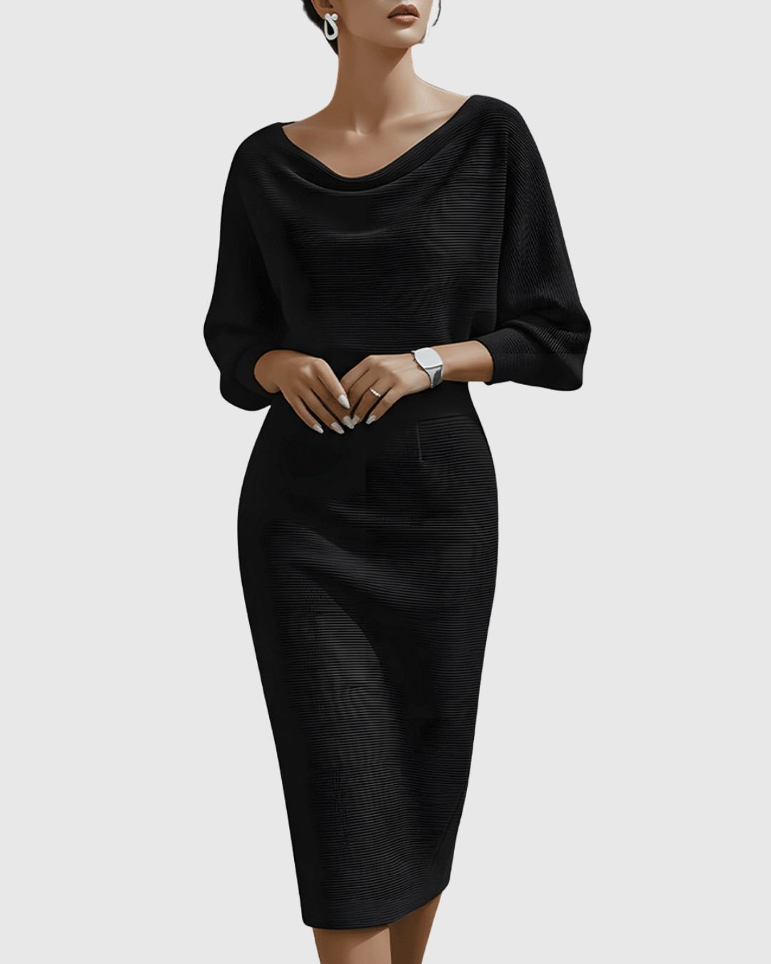 Elegant Knit Midi Cocktail Dress