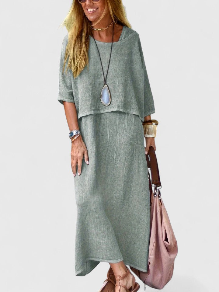 Layered Linen Maxi Dress Two Piece Set Women