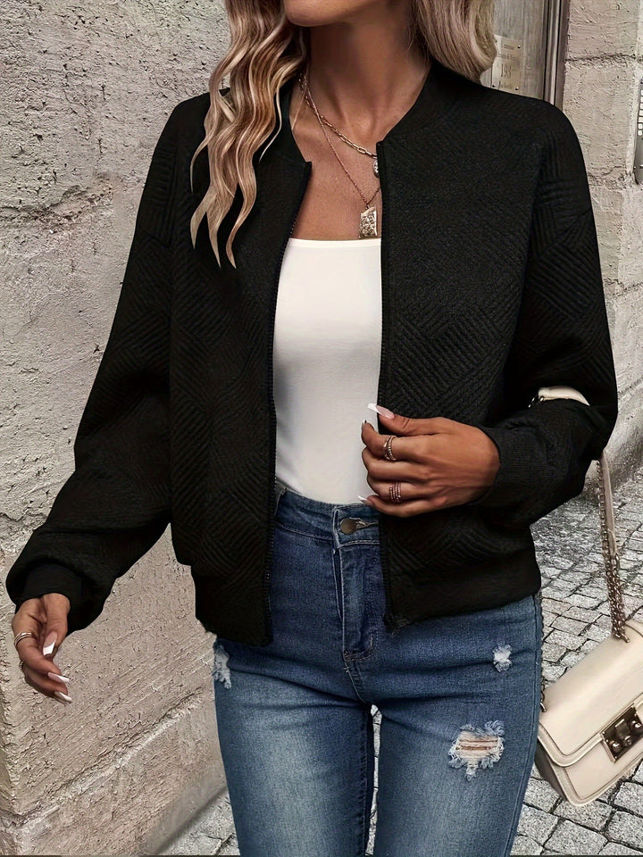 Rhiannon | Women's Geometric Textured Cropped Bomber Jacket