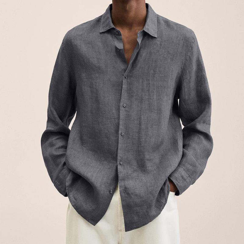 Oversized Long Sleeve Relaxed Fit Linen Shirt Men