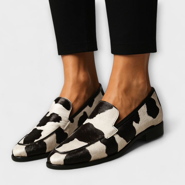 Cow Print Pointed Toe Slip On Loafers Women