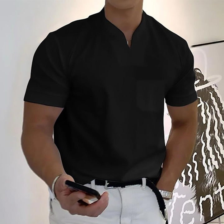 V Neck Chest Pocket Slim Fit Short Sleeve Casual Tee