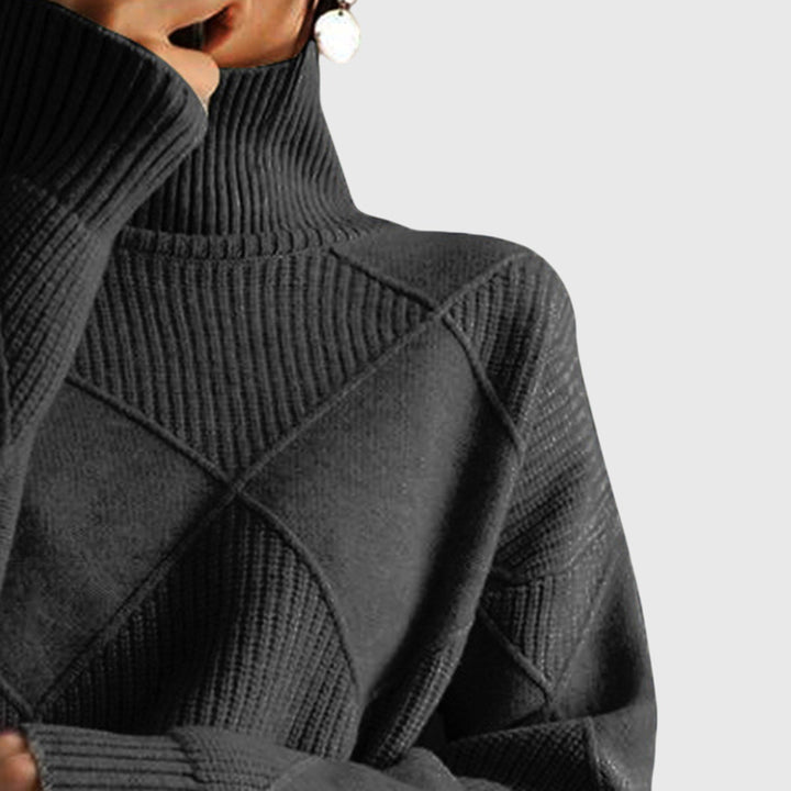 Beatrix | Women's Ribbed Roll Neck Sweater with Geometric Seaming