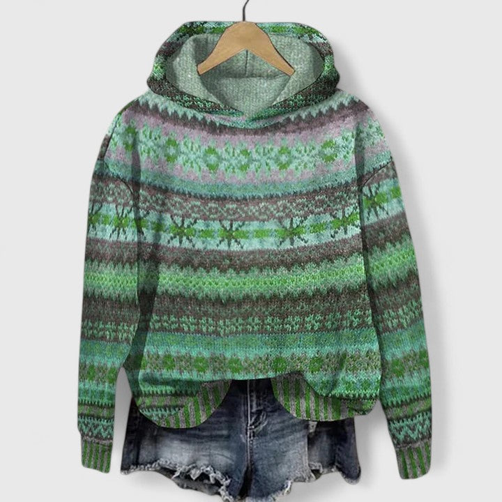 Tamsin | Women's Fair Isle Print Hooded Knit Sweater