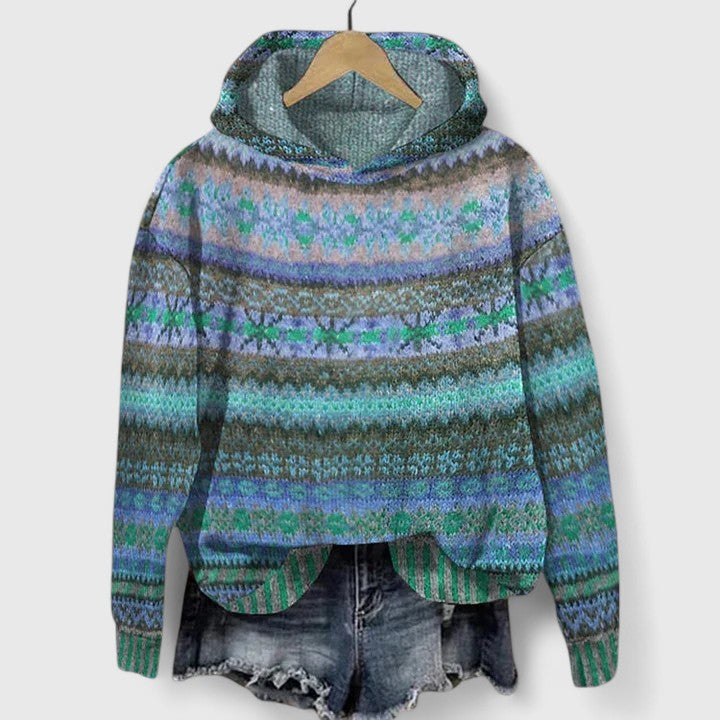 Tamsin | Women's Fair Isle Print Hooded Knit Sweater
