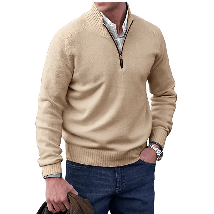 Lucian | Men's Quarter Zip Knit Pullover Sweater with Ribbed Collar