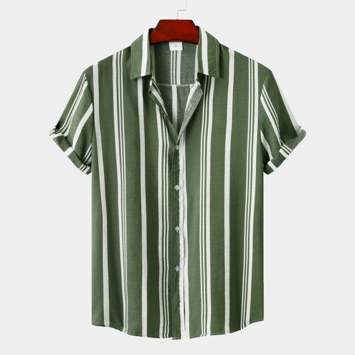 Vertical Stripe Short Sleeve Button Down Casual Shirt