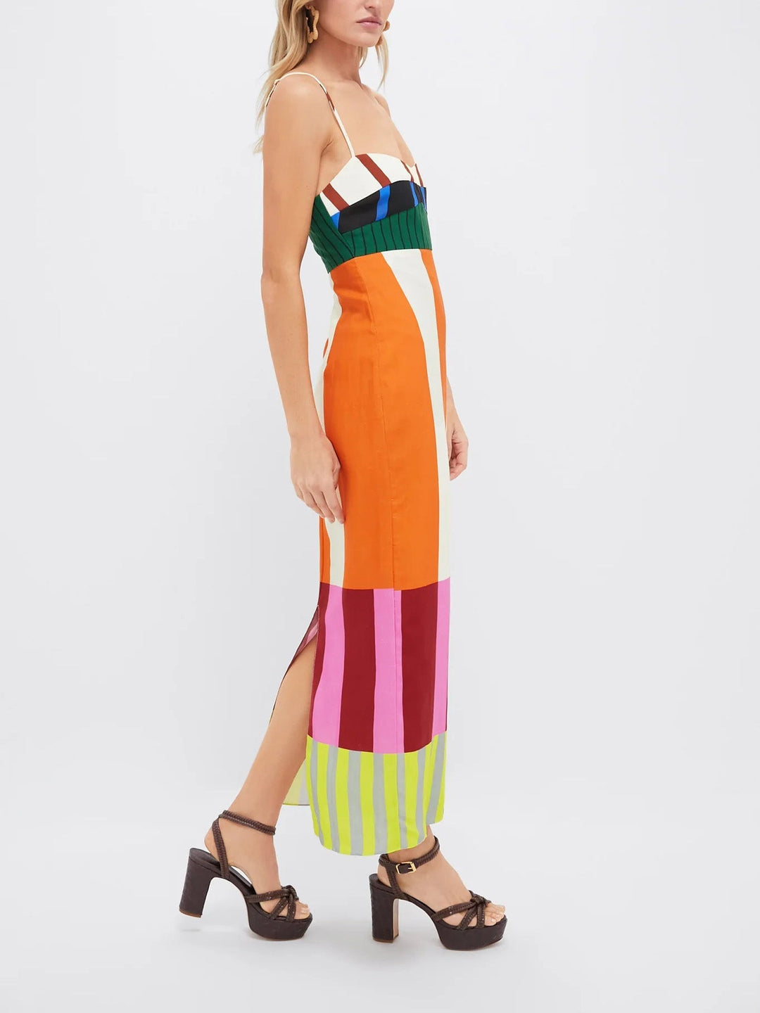 Women's Striped Midi Dress Bodycon Spaghetti Strap Summer Vacation