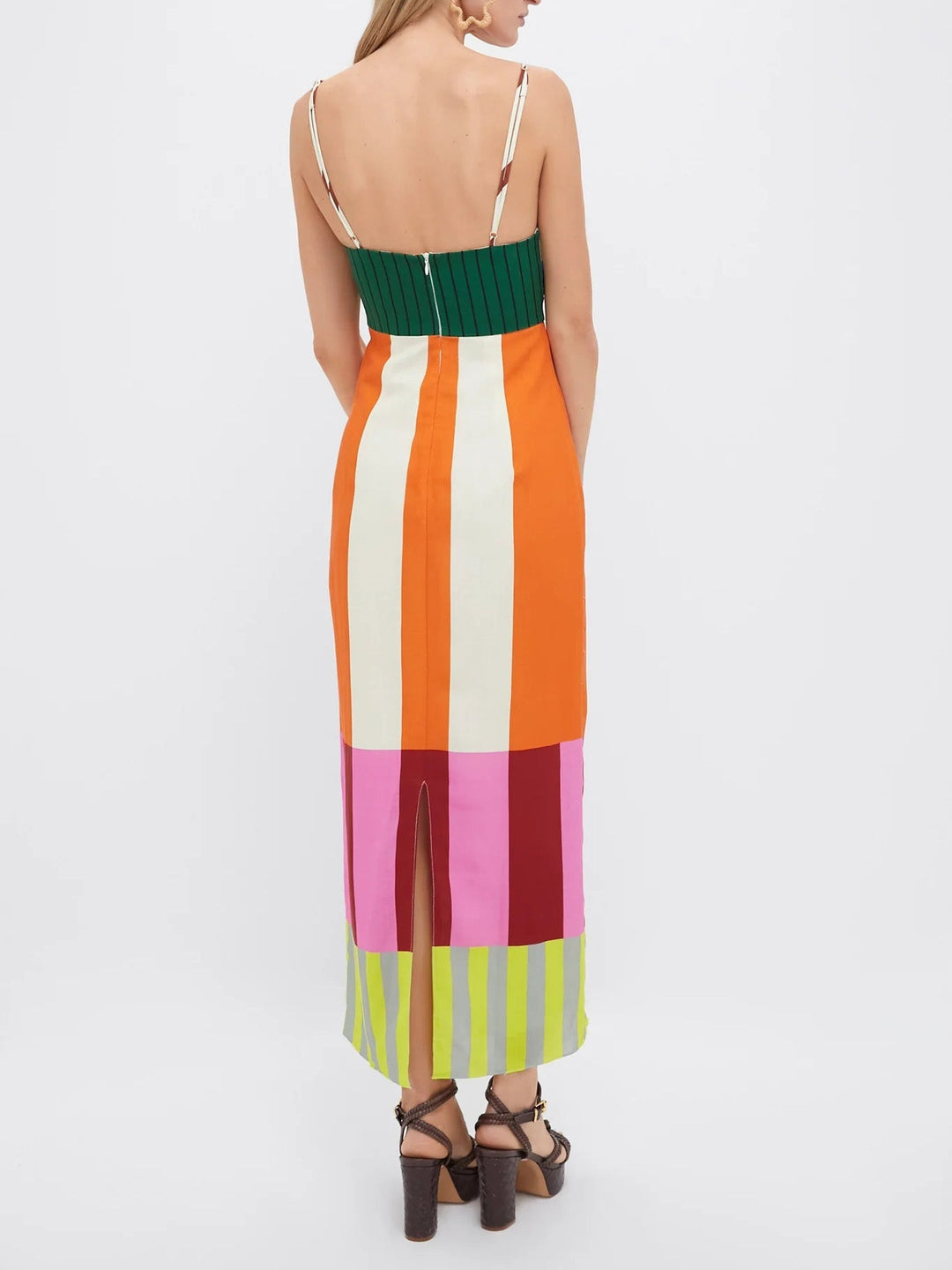 Women's Striped Midi Dress Bodycon Spaghetti Strap Summer Vacation