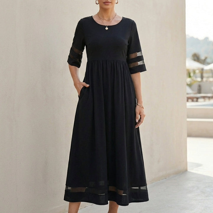 A-Line Maxi Dress with Mesh Panels and Pockets for Women – Stylish Comfortable Design