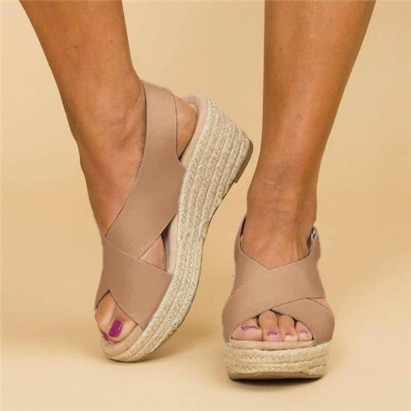 Cross Strap Slingback Espadrille Wedge Sandals Women