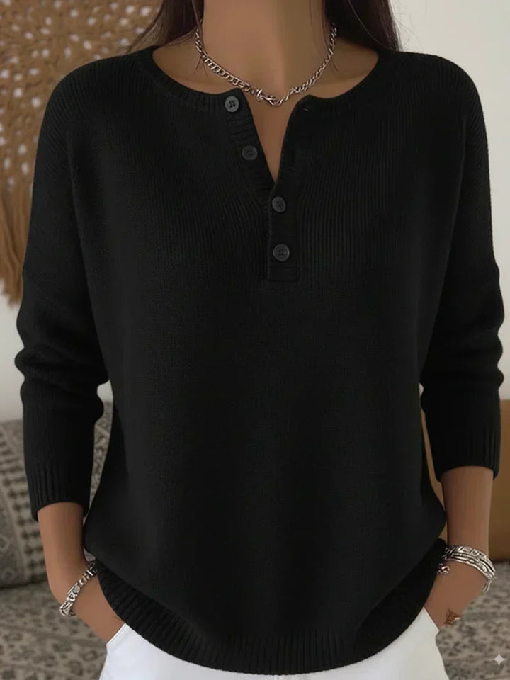 Helena | Women's Ribbed Henley Knit Sweater