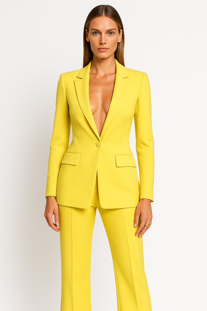 Single Button Tailored Blazer and Wide Leg Pant Matching Set