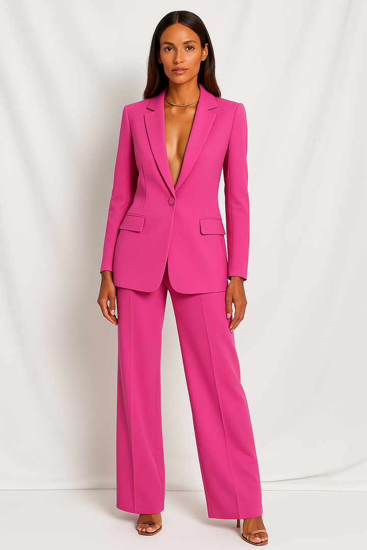 Single Button Tailored Blazer and Wide Leg Pant Matching Set