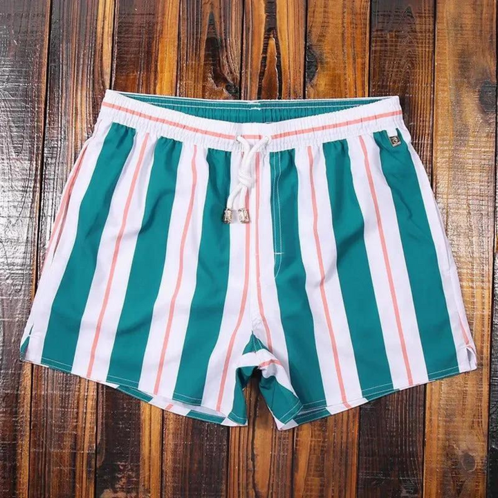 Striped Elasticated Drawstring Quick Dry Swim Trunk