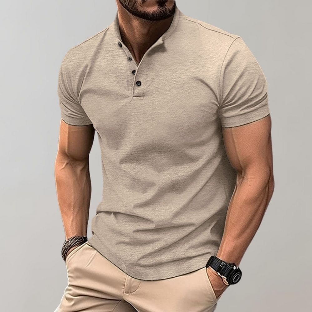 Muscle Fit Stand Collar Henley Polo Shirt Men