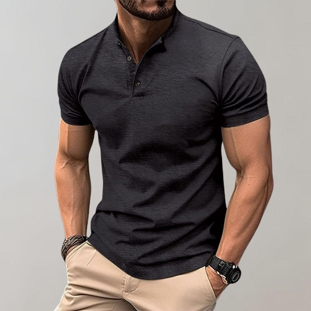 Muscle Fit Stand Collar Henley Polo Shirt Men