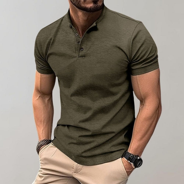Muscle Fit Stand Collar Henley Polo Shirt Men