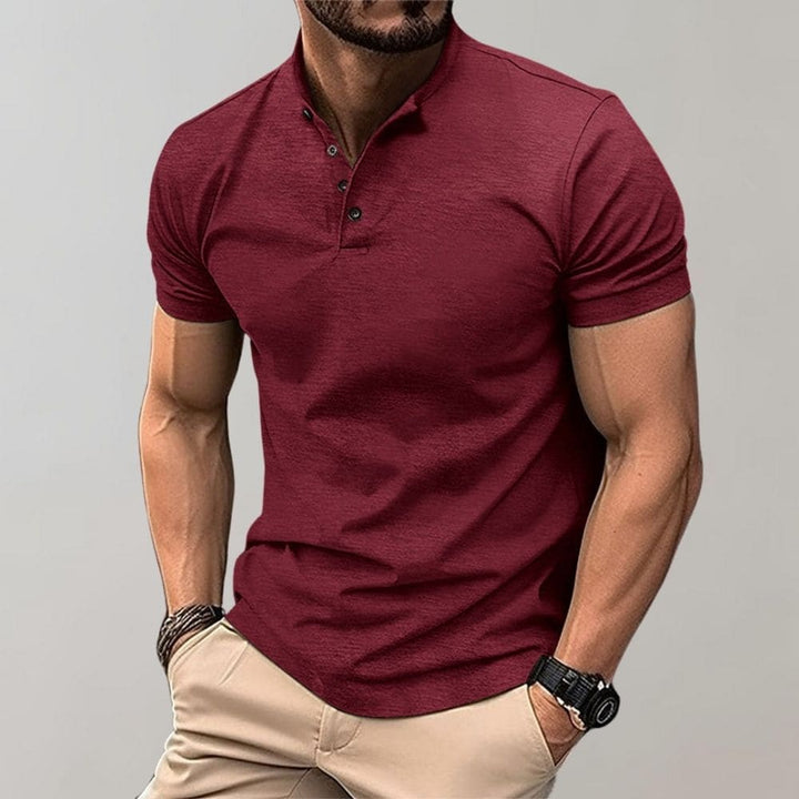 Muscle Fit Stand Collar Henley Polo Shirt Men