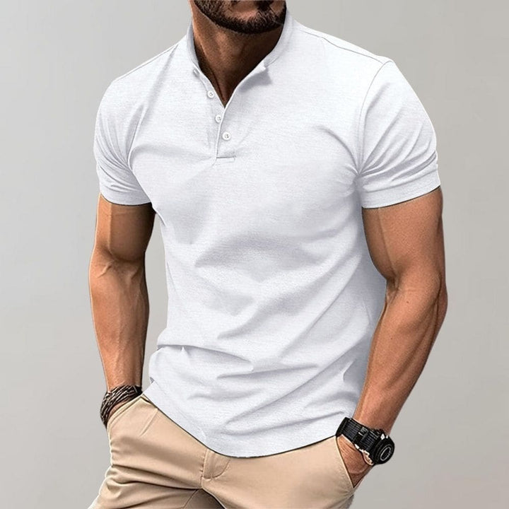 Muscle Fit Stand Collar Henley Polo Shirt Men