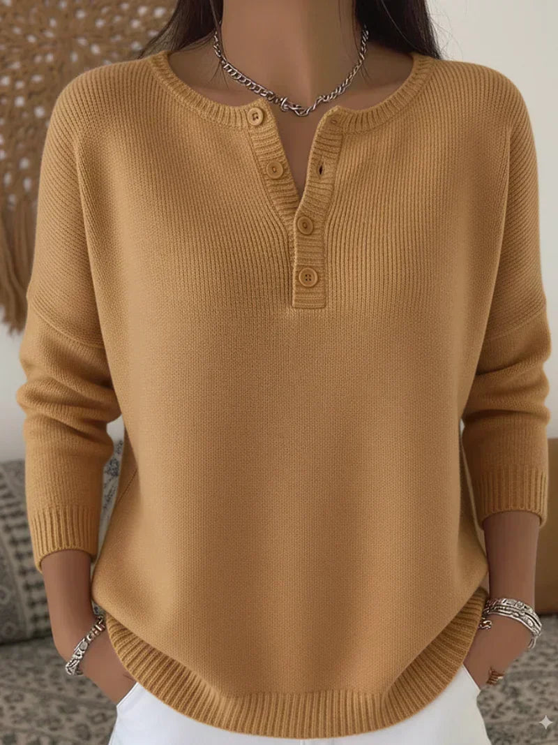 Helena | Women's Ribbed Henley Knit Sweater