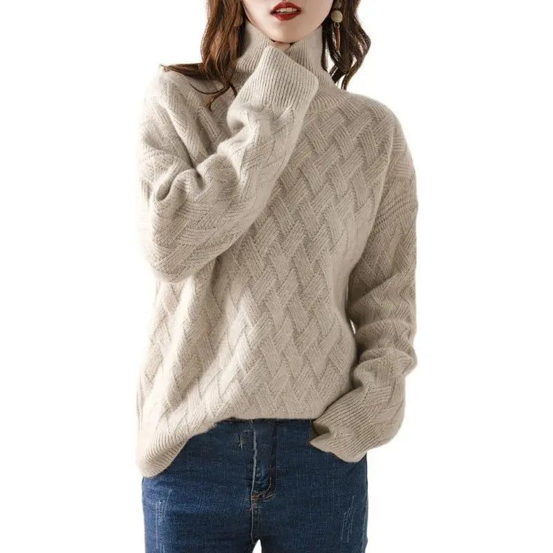 Vienna | Women's Diamond Weave Oversized Turtleneck Sweater