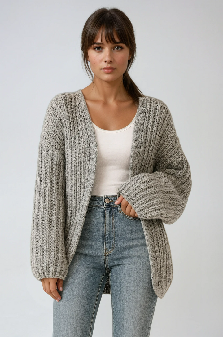 Solange | Women's Chunky Knit Balloon Sleeve Oversized Cardigan Sweater