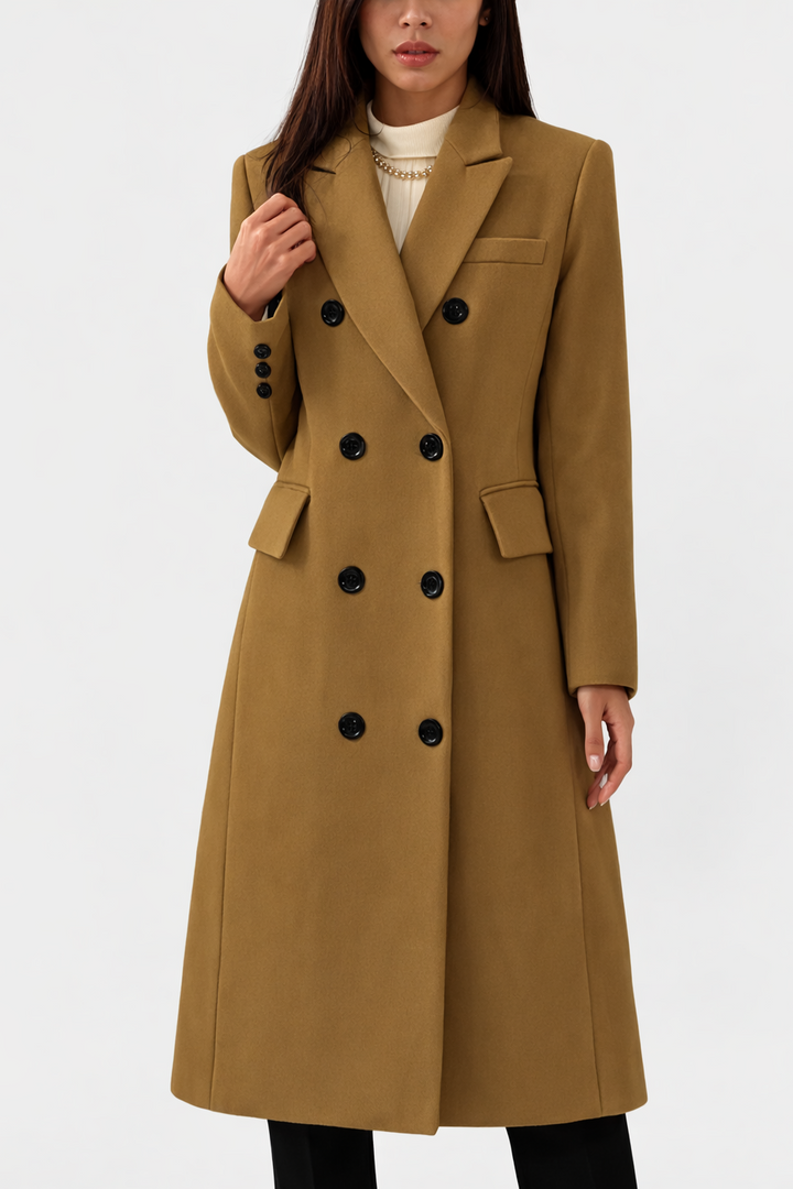 Isabeau | Women's Peak Lapel Double Breasted Coat with Long Hem