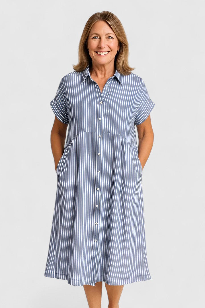 Striped Shirt Midi Summer Dress Loose Fit