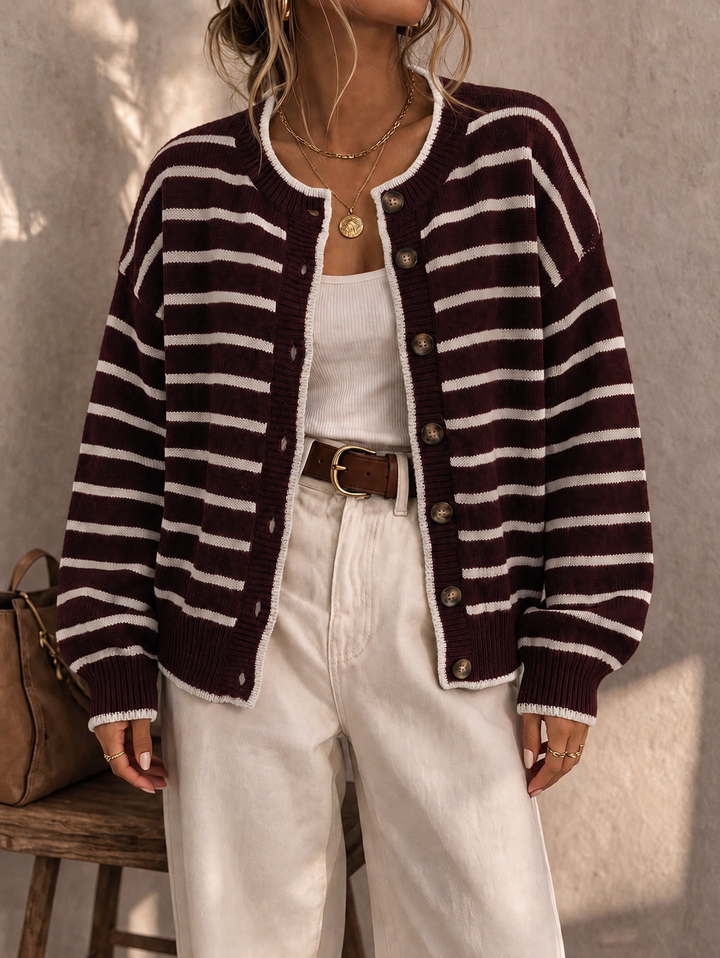 Daphne | Women's Oversized Striped Button Up Knit Cardigan