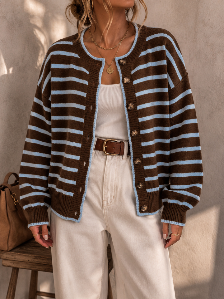 Daphne | Women's Oversized Striped Button Up Knit Cardigan