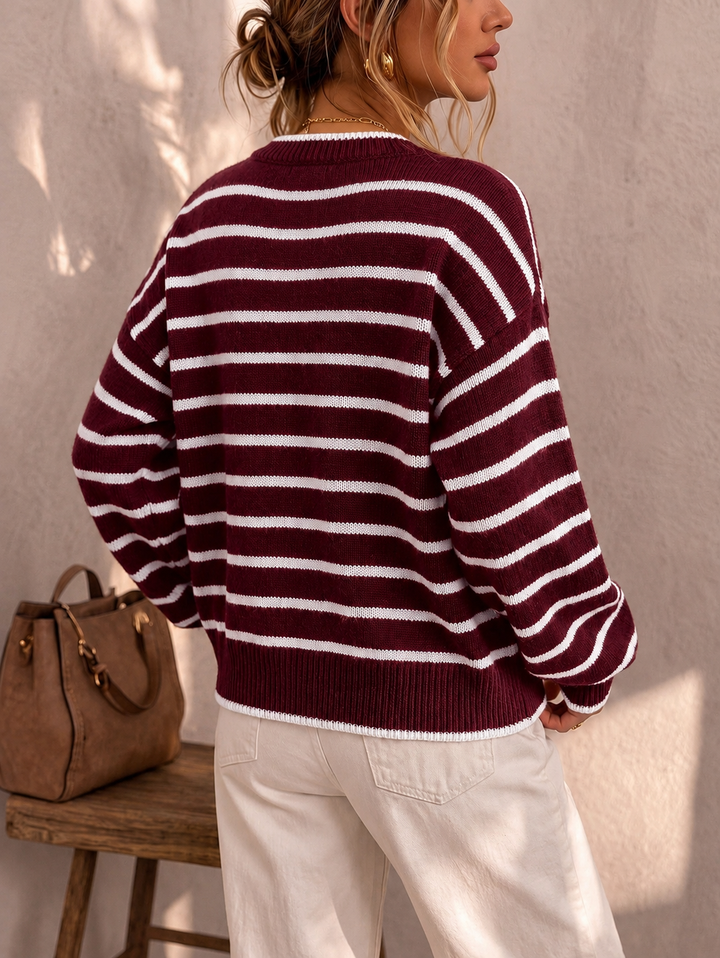 Daphne | Women's Oversized Striped Button Up Knit Cardigan