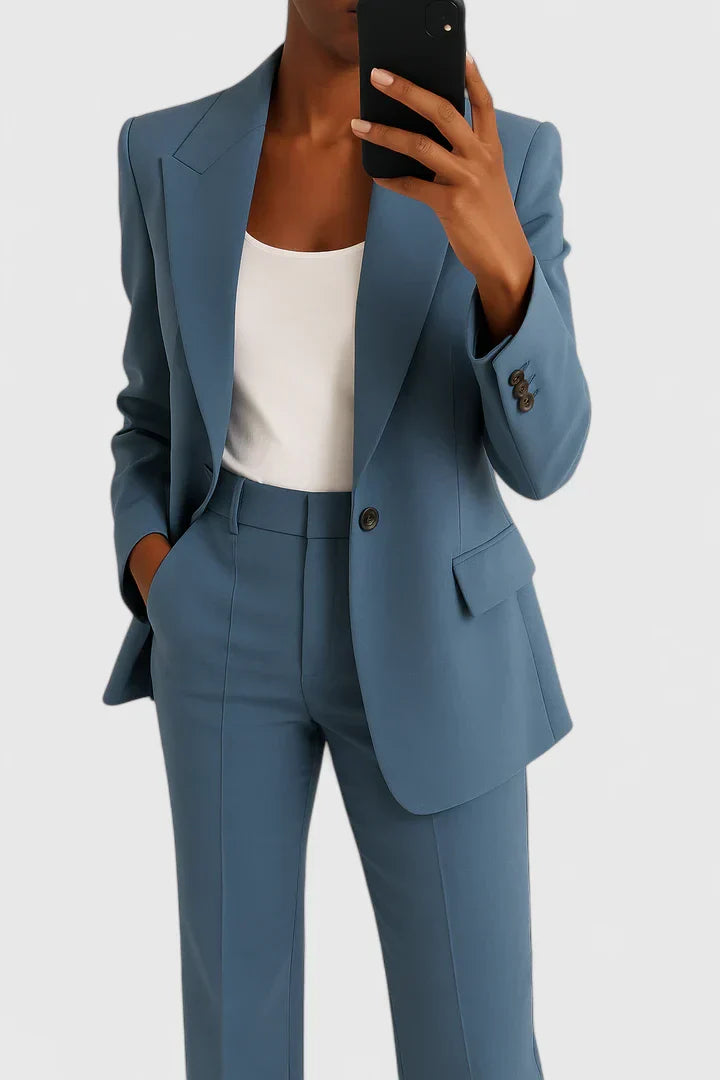 Single Button Tailored Blazer Trouser Suit Set Women